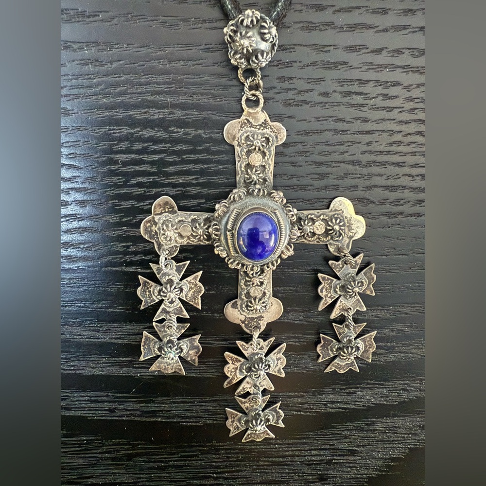 LARGE Blue Lapis/Sterling Cross Pendant